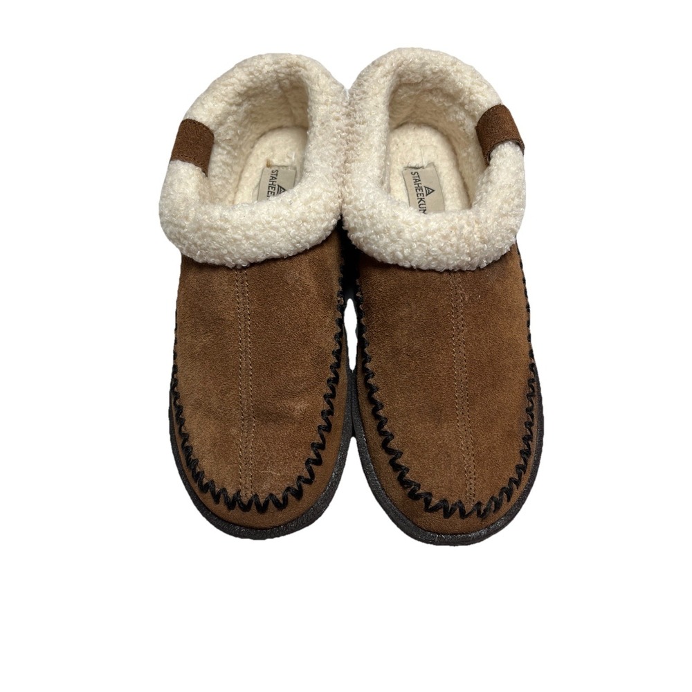 Staheekum Women's Suede Sherpa Lined Slippers Brown‎ Moccasin House Shoes Size 7